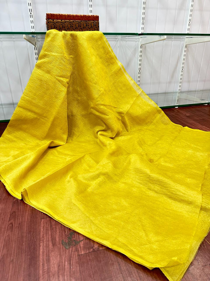 Beautiful Yellow Colour Crush Tissue Saree