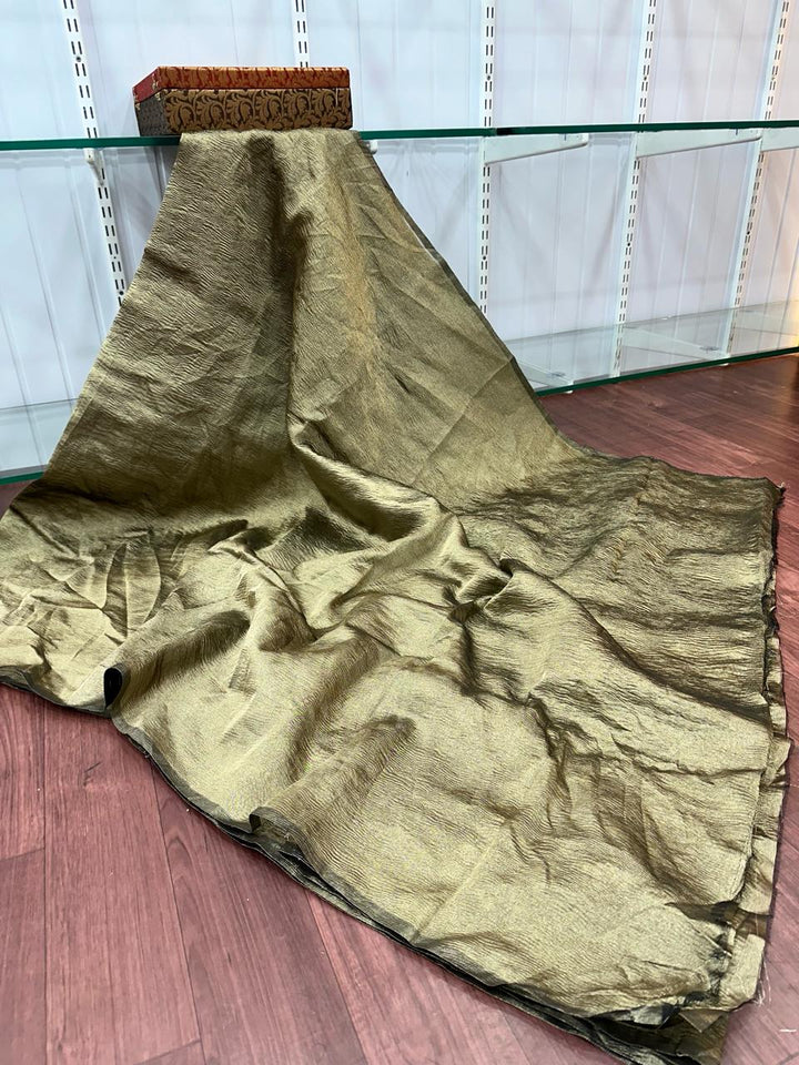 Ash Grey Crush Tissue Silk Banarasi Saree