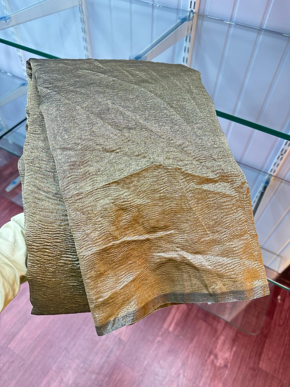 Ash Grey Crush Tissue Silk Banarasi Saree
