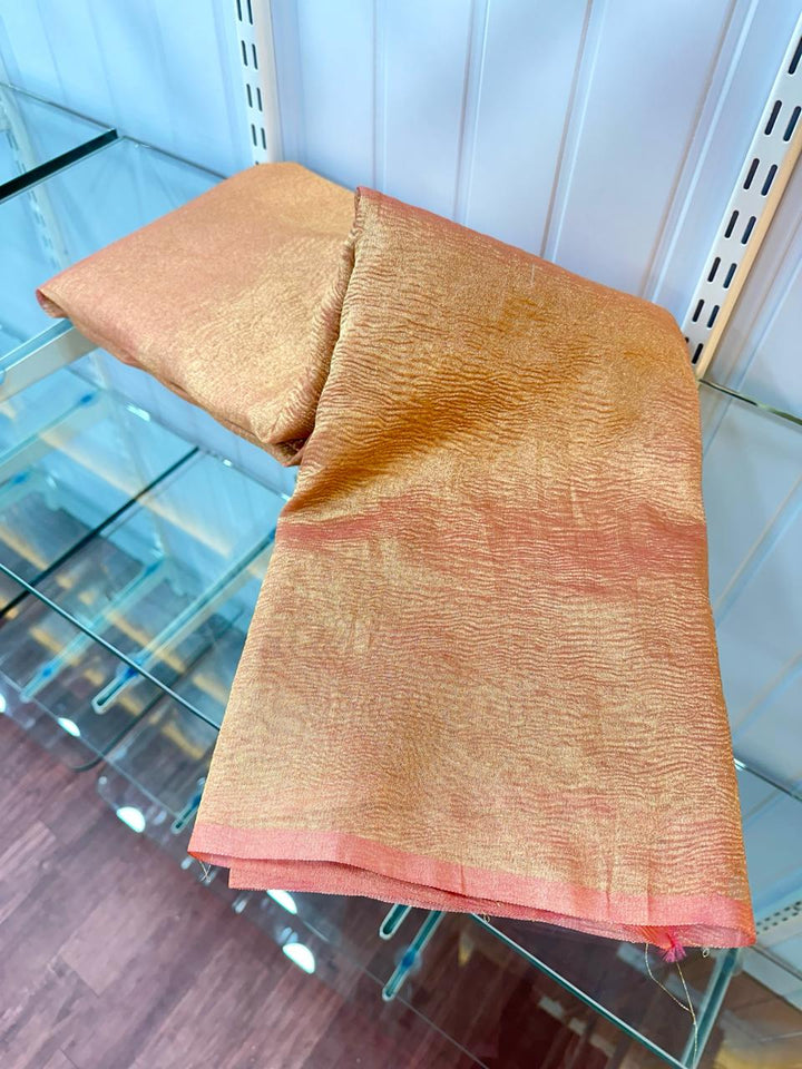 Light Peach Crush Tissue Silk Banarasi Saree