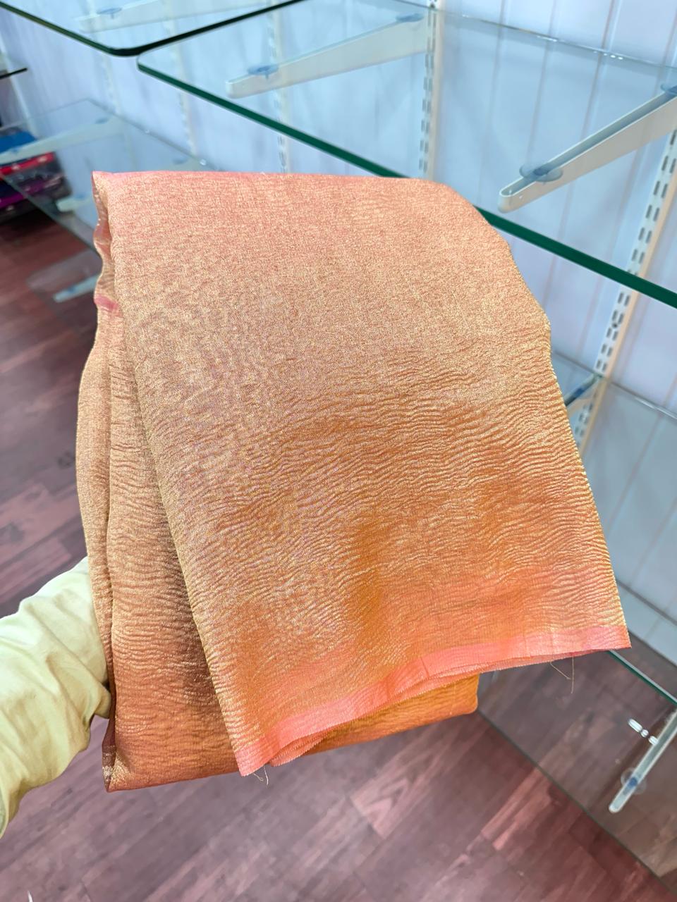 Light Peach Crush Tissue Silk Banarasi Saree