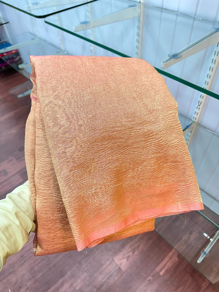 Light Peach Crush Tissue Silk Banarasi Saree