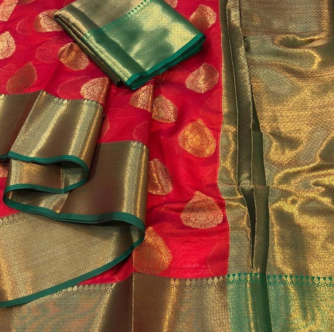 Red Colour Cotton Silk Buta Banarasi Saree