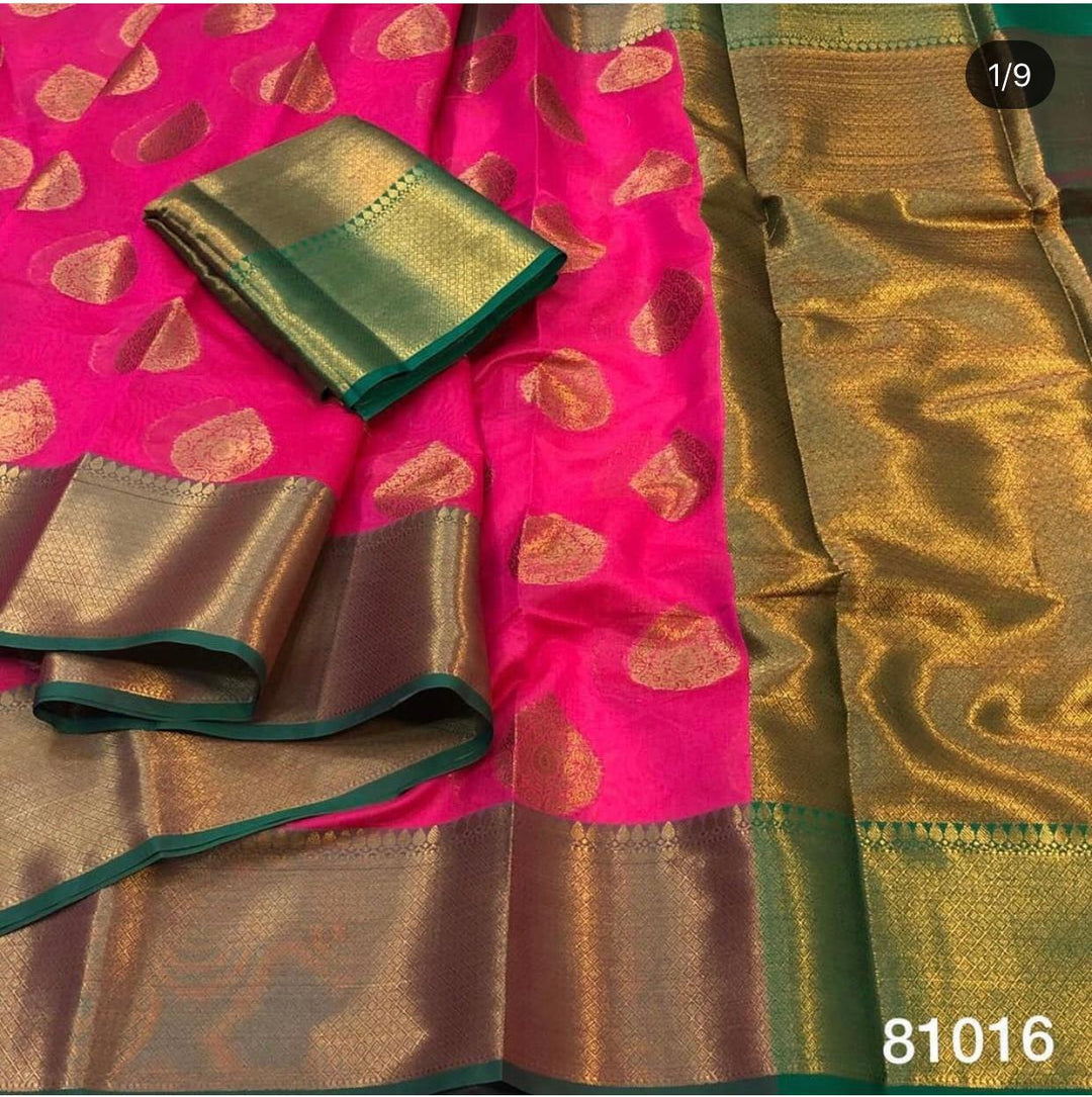 Pink Colour Cotton Silk Buta Banarasi Saree