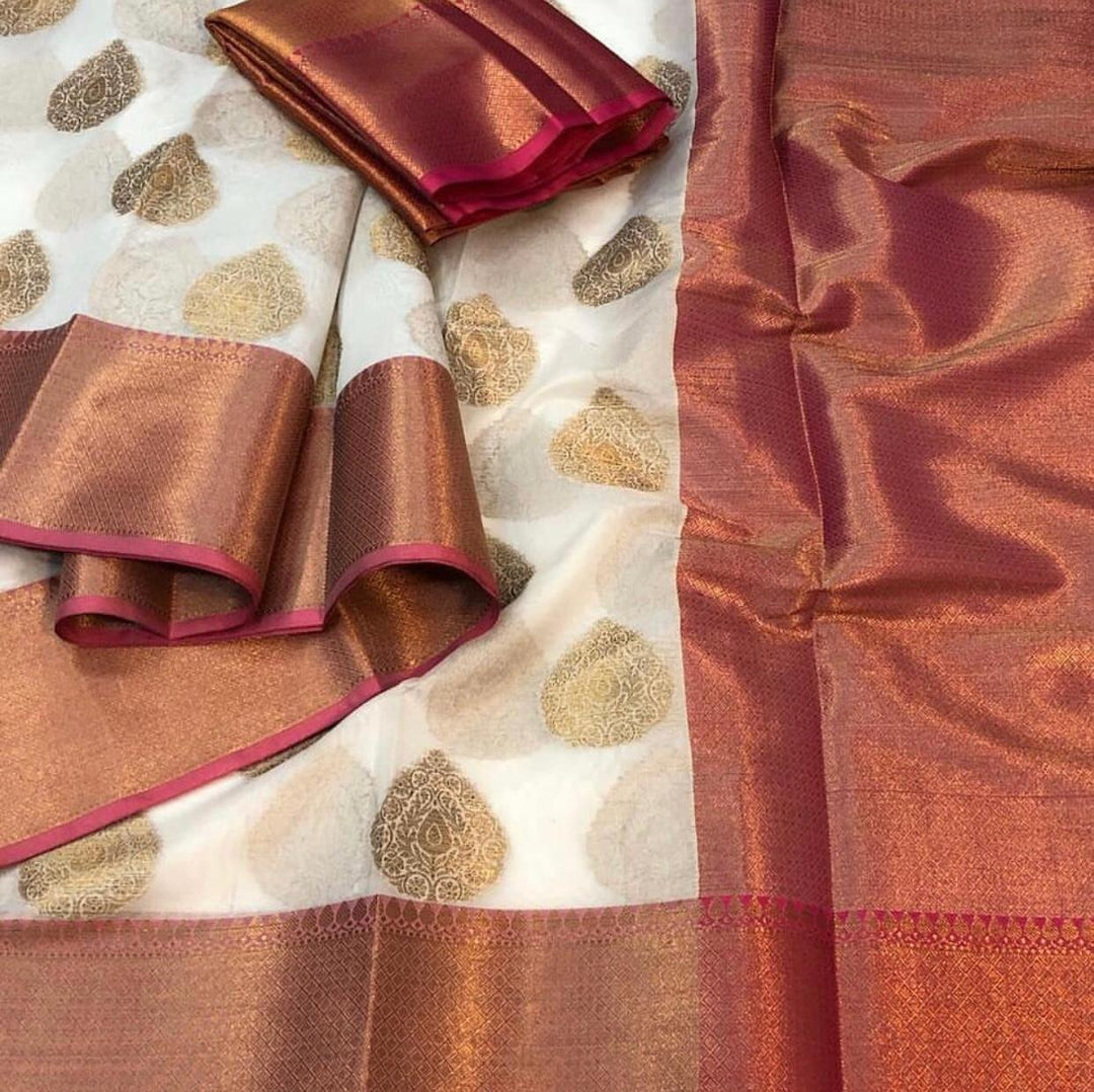 White Colour Cotton Silk Buta Banarasi Saree