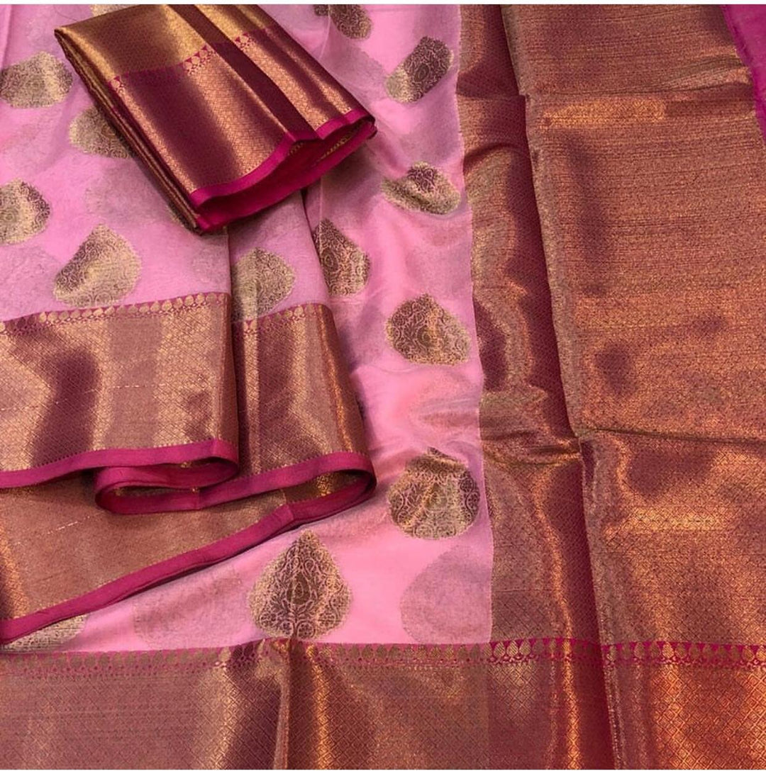 Baby Pink Colour Cotton Silk Buta Banarasi Saree