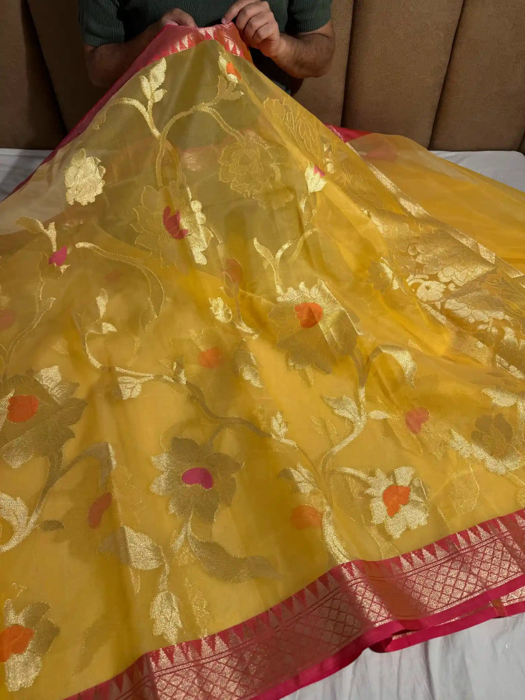 Yellow Premium Organza Banarasi Silk Saree with Extraordinary Pallu