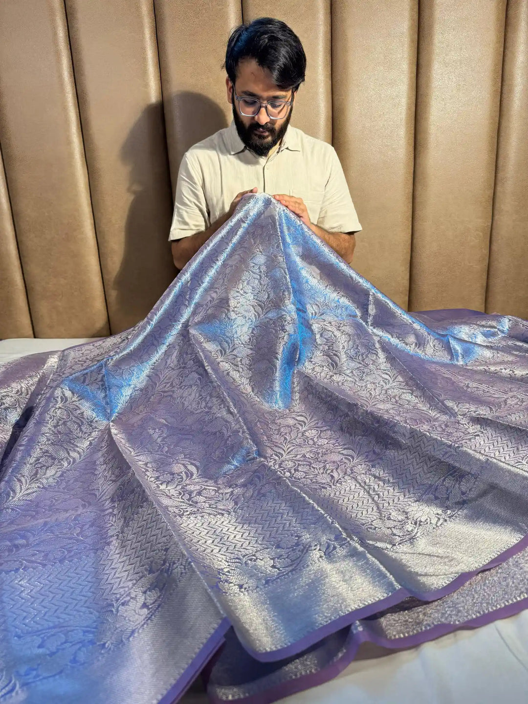 aqua blue kanjivaram brocade tissue saree