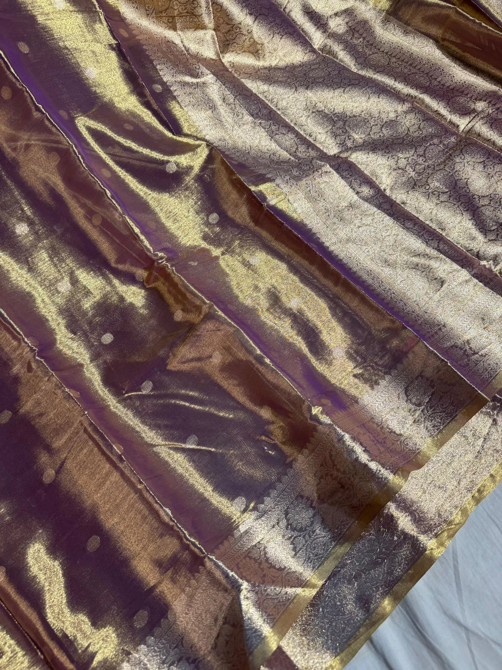 banarasi copper tissue silk saree with rich pallu and blouse