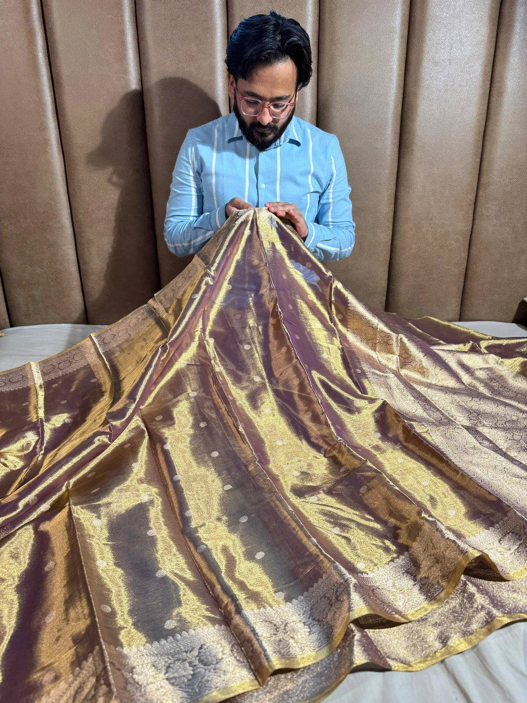 banarasi copper tissue silk saree with rich pallu and blouse
