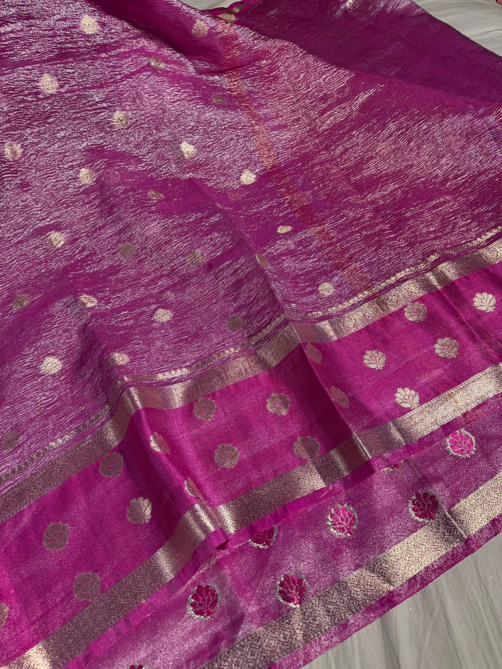 banarasi crush tissue silk saree wuth rich zari pallu and blouse