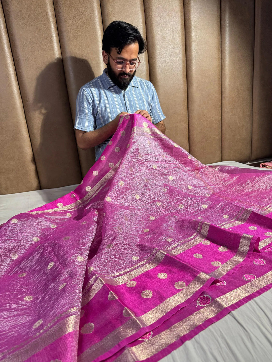 banarasi crush tissue silk saree wuth rich zari pallu and blouse