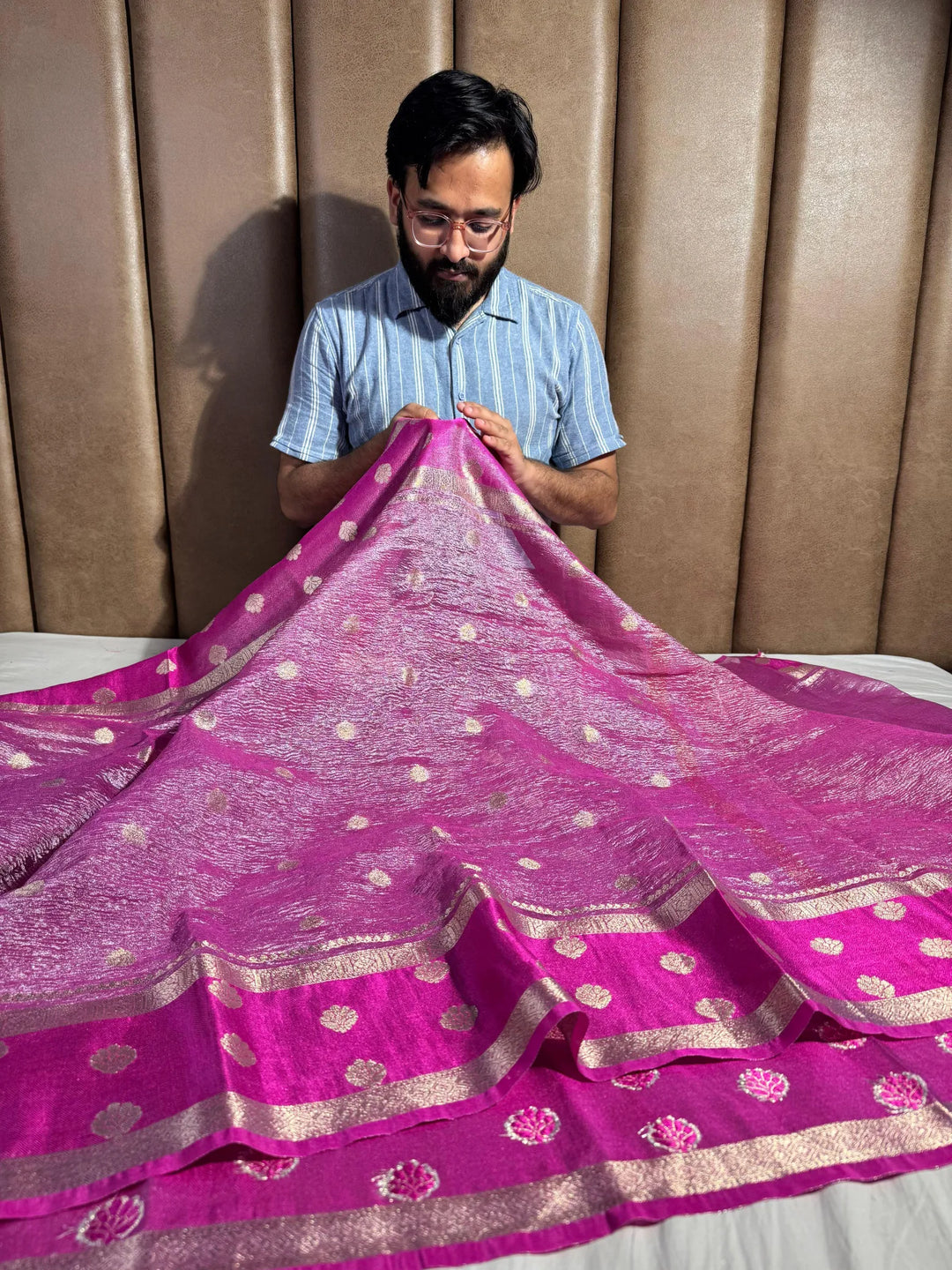 banarasi crush tissue silk saree wuth rich zari pallu and blouse