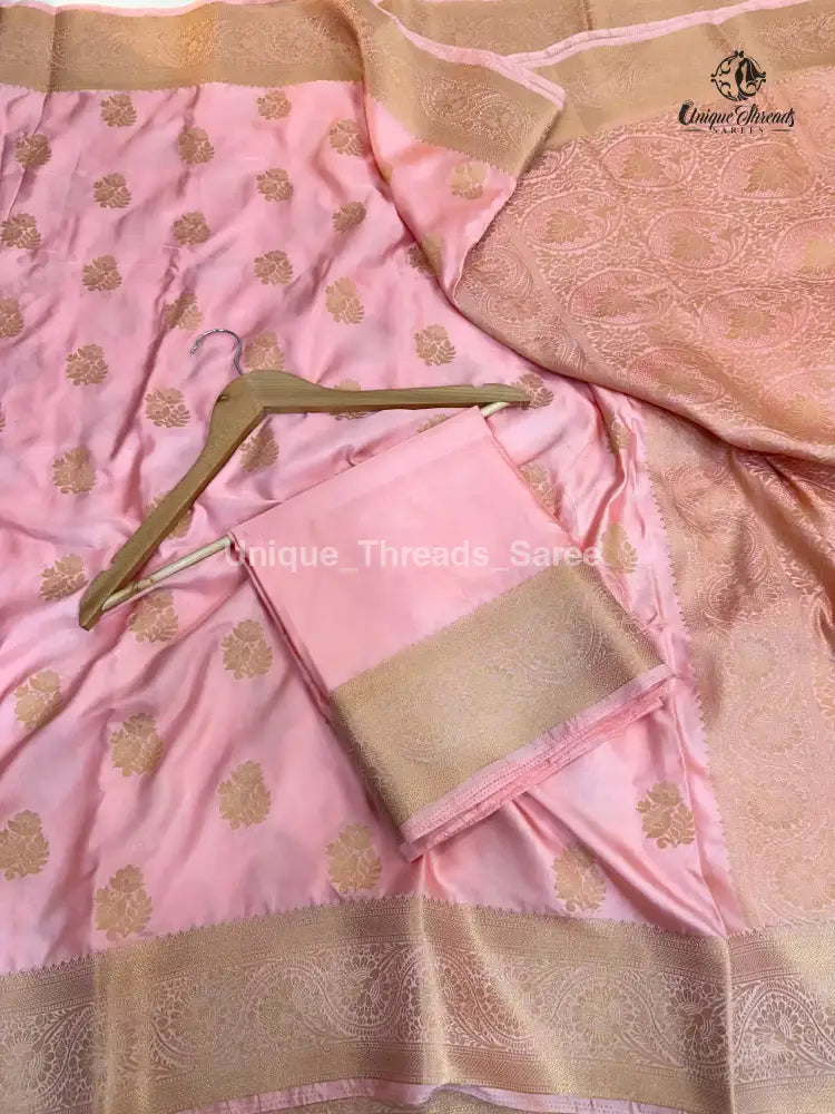 Blossom Pink Mashru Katan Zari Buta Banarasi Saree