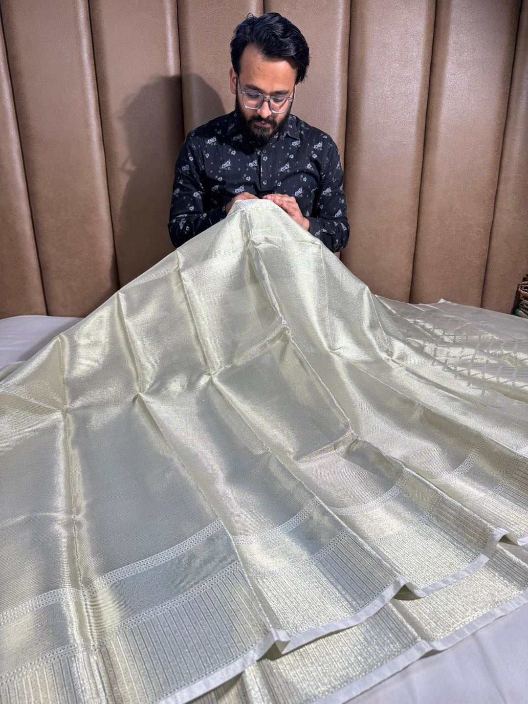 celebrity inspired tissue silk saree with rich pallu and blouse