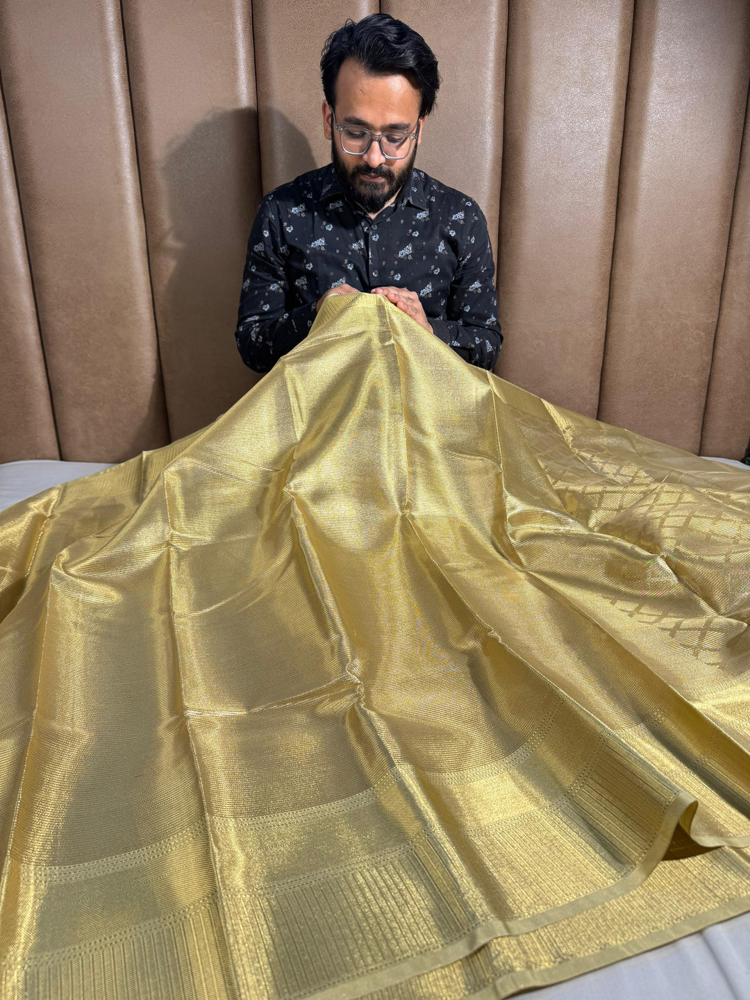 celebrity inspired tissue silk saree with rich pallu and blouse