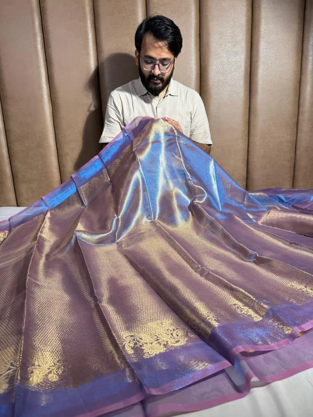 glary blue kanjivaram brocade tissue saree