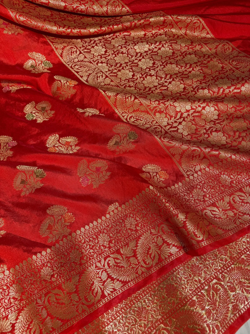 Orange shade banarasi warm silk saree with exclusive heritage design pattern and rich pallu