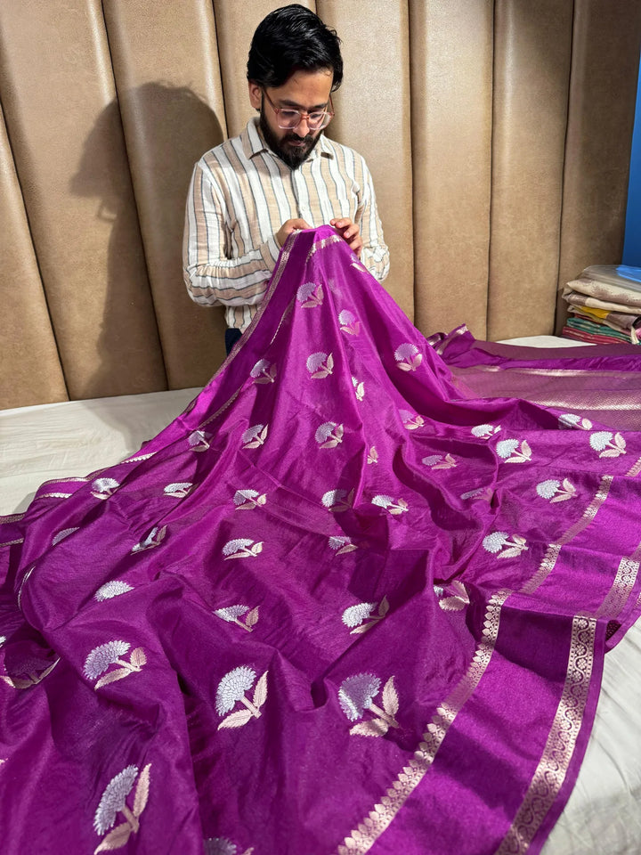 Purple banarasi warm silk saree with exclusive heritage design pattern and rich pallu