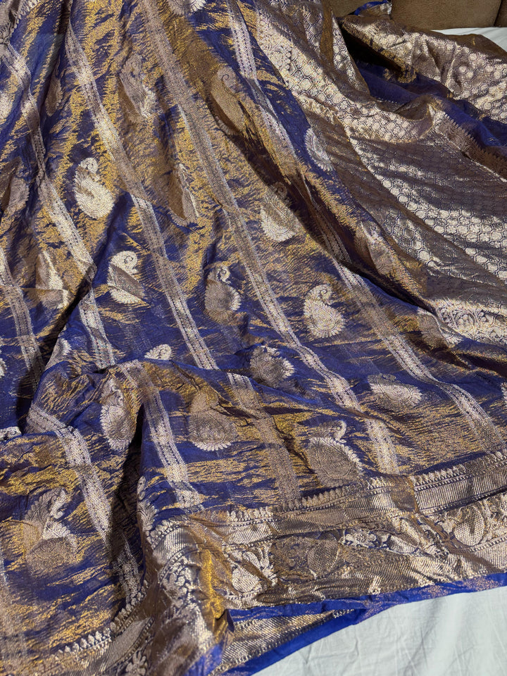 Premium copper silk tissue saree with rich pallu and blouse