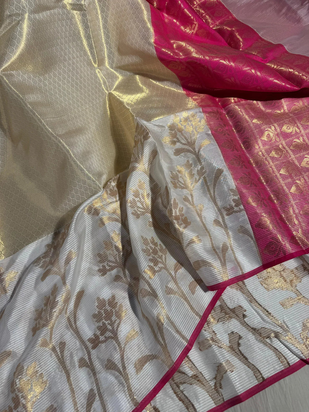 premium tissue half half saree with unique tree design with contrast rich pallu