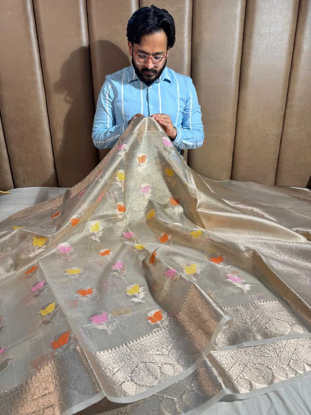 premium water zari tissue silk saree with rich pallu and blouse