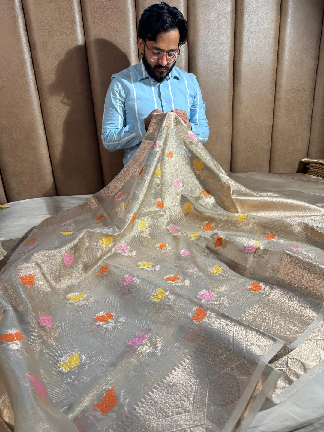 premium water zari tissue silk saree with rich pallu and blouse