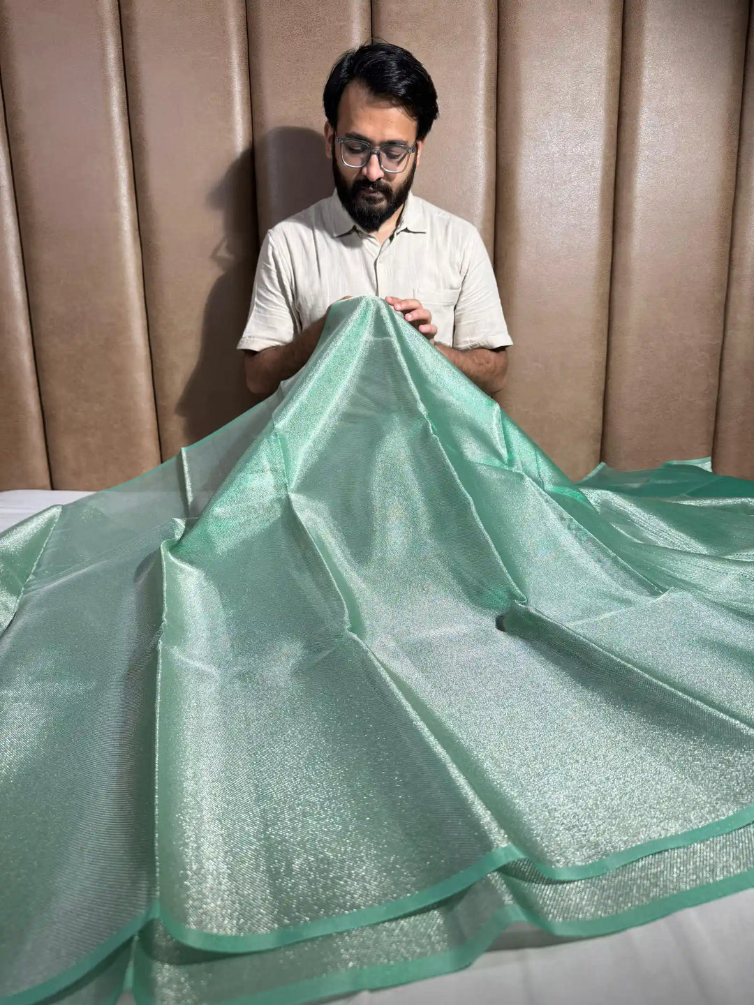 sea green brocade tissue silk saree