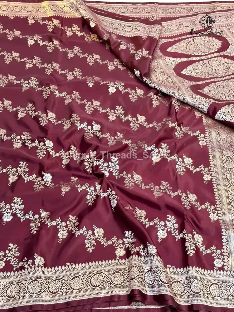 Wine Mashru Katan Silk Leheriya Weave Banarasi Saree