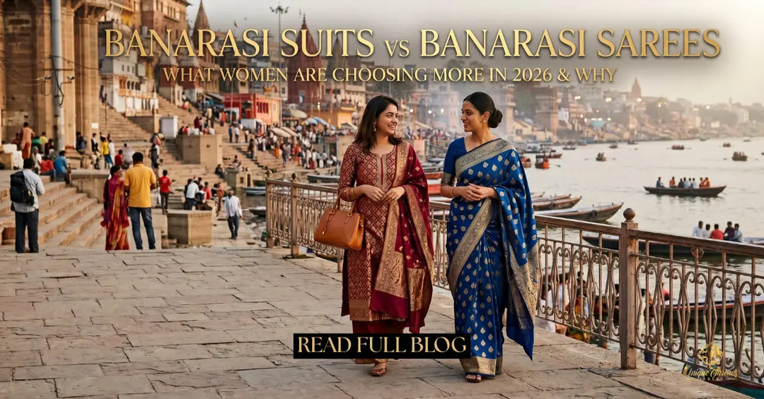 banarasi suits, banarasi sarees, celebrity inspired sarees, mashru katan suit, lace work saree, peacock shade sarees, wedding sarees for women, banarasi fashion trends 2026, festive ethnic wear, designer banarasi saree