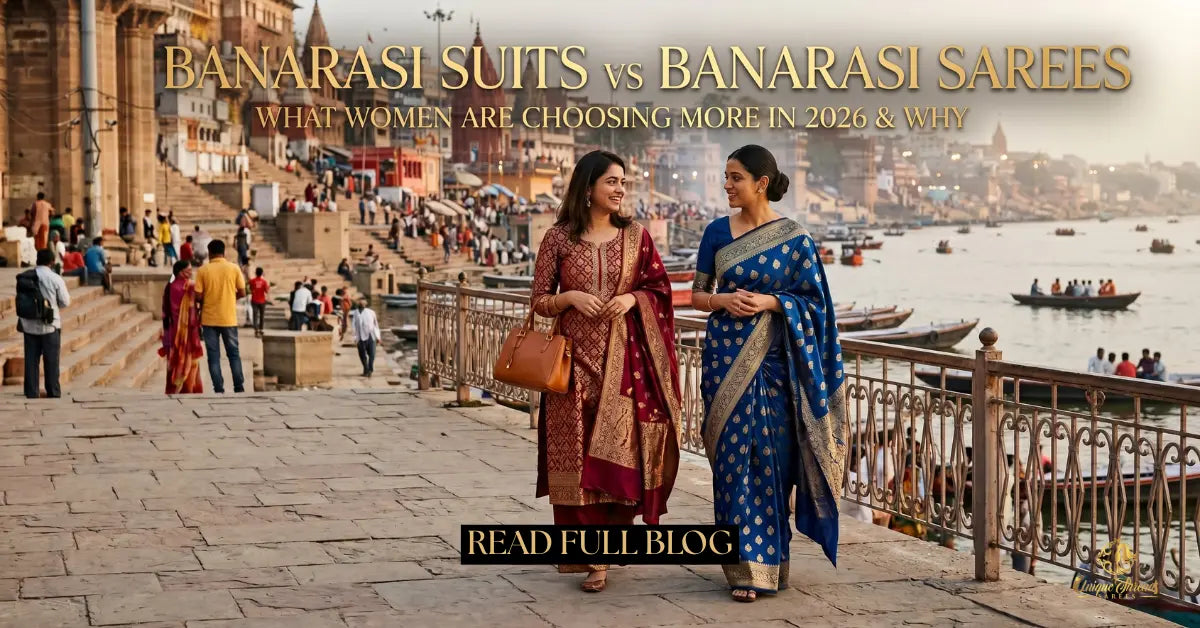 banarasi suits, banarasi sarees, celebrity inspired sarees, mashru katan suit, lace work saree, peacock shade sarees, wedding sarees for women, banarasi fashion trends 2026, festive ethnic wear, designer banarasi saree