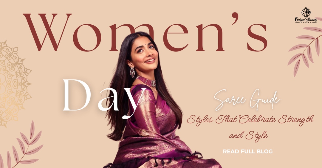 Woman wearing elegant saree for Women’s Day saree style guide celebrating strength and style