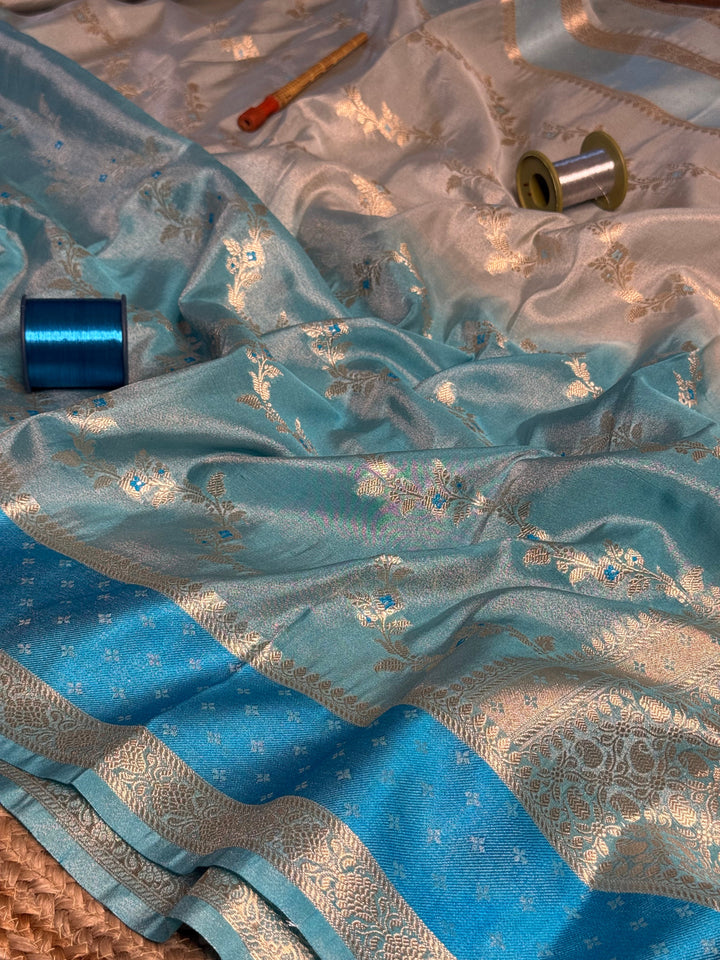 Ombré Blue Breathable Tissue Silk Banarasi Saree