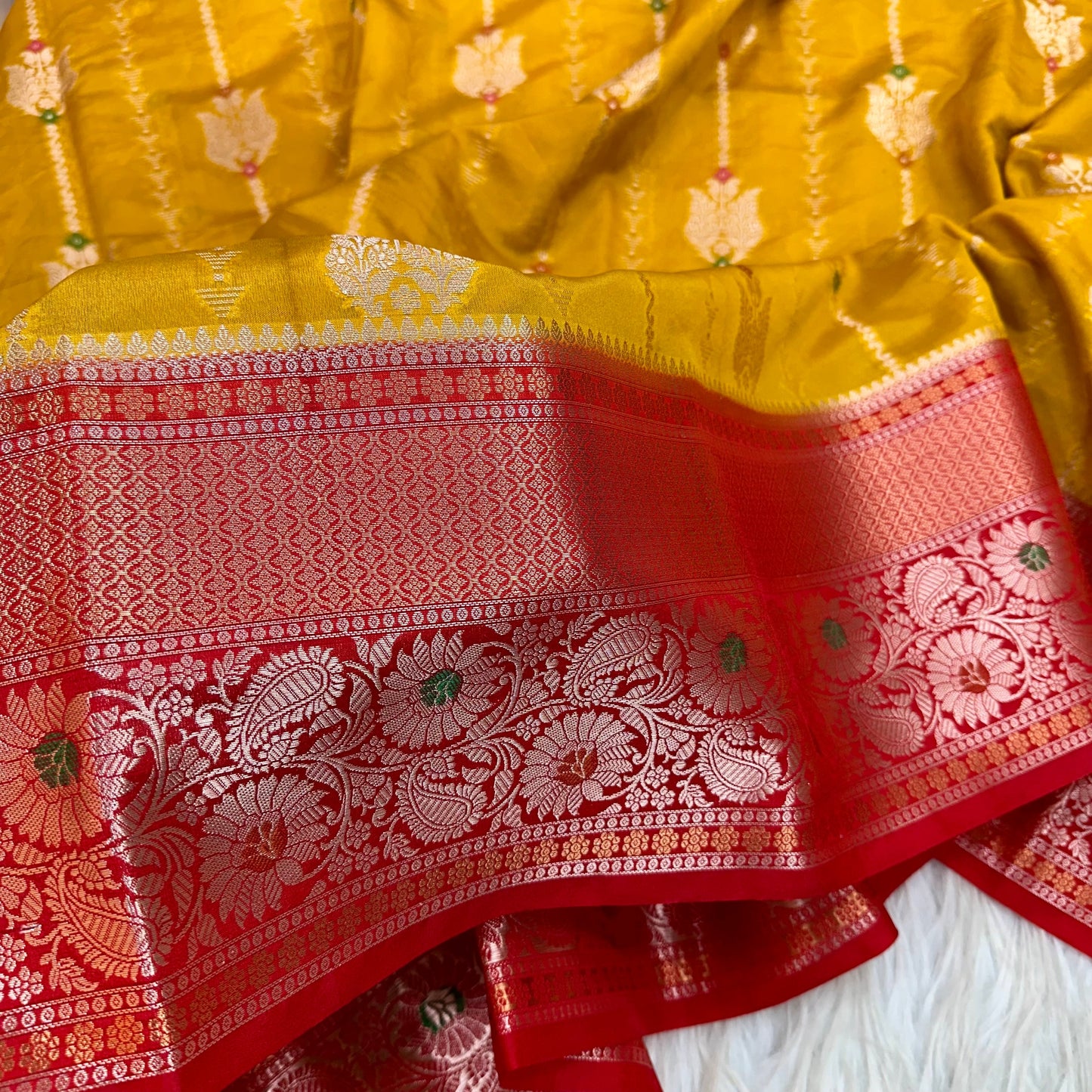 Bright Gold Chinia Silk With Contrast Border