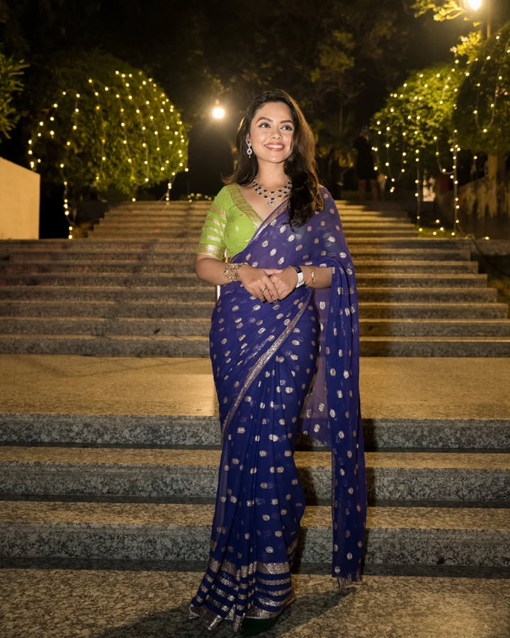 Blueish Purple Viscose Georgette Khaddi Buti Saree