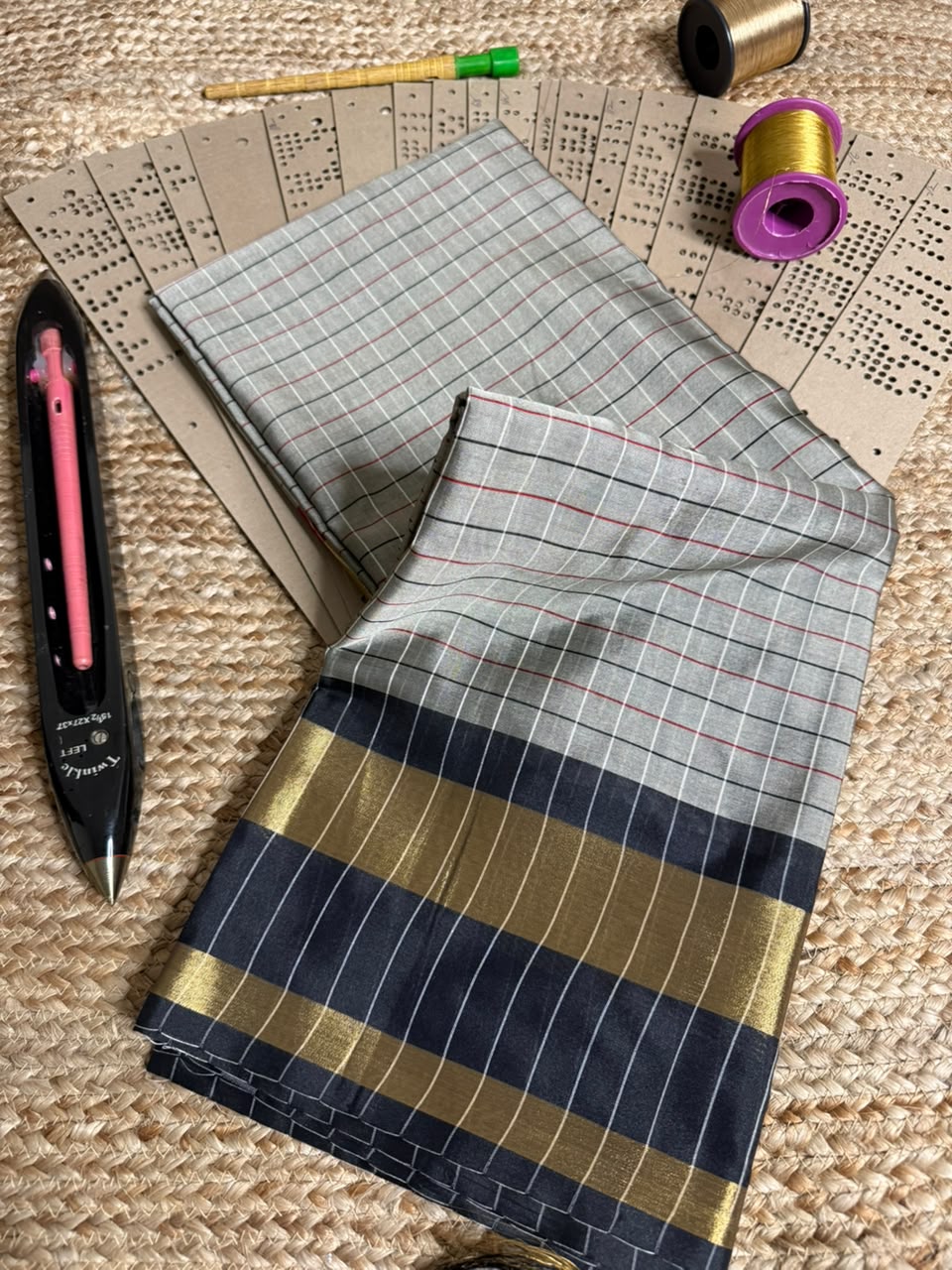 Light Grey Ganga Jamuna Border Softsilk Saree