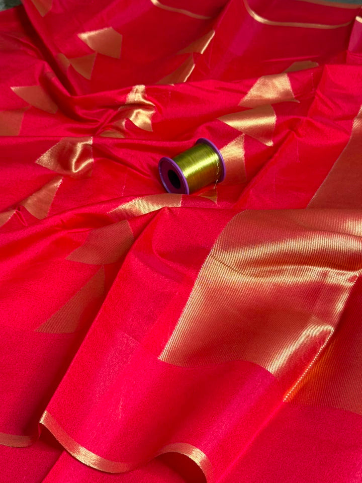 Bright Red Temple Buta Soft Cotton Saree