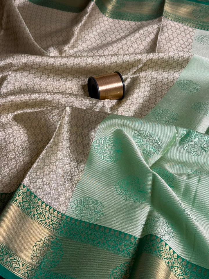 Light Grey Embossed Tanchui Banarasi Saree