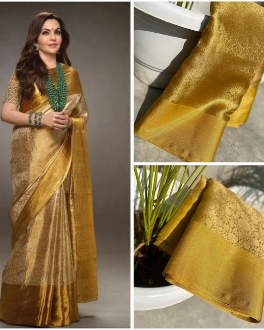 Limited Edition Nita Ambani Mam Kanchipuram tissue silk saree with rich pallu and blouse