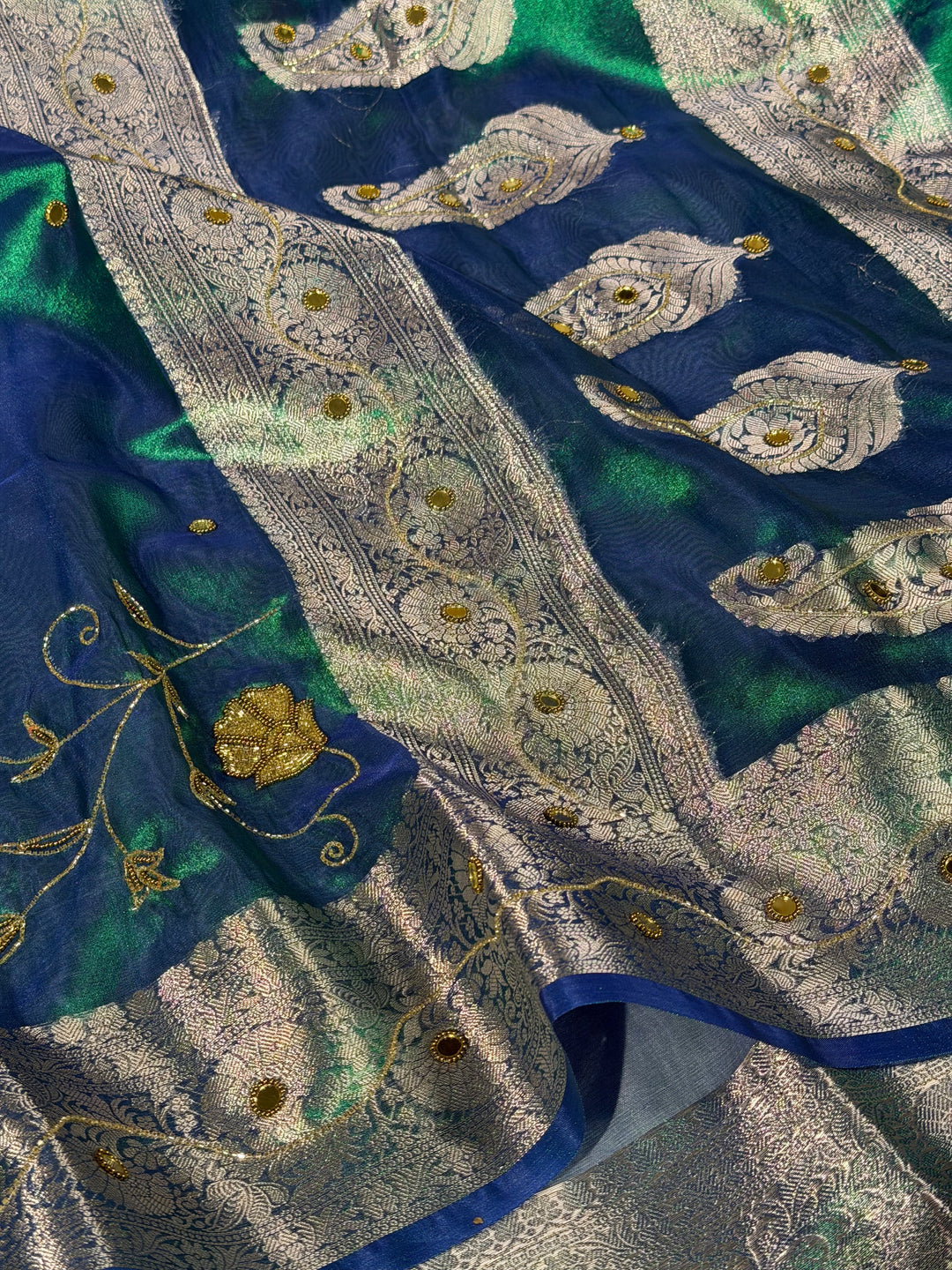 Rare Peacock Kora Tissue Intricate Handwork Banarasi Saree