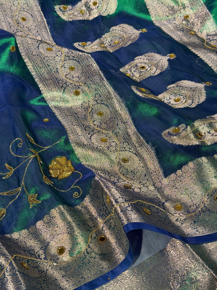 Rare Peacock Kora Tissue Intricate Handwork Banarasi Saree