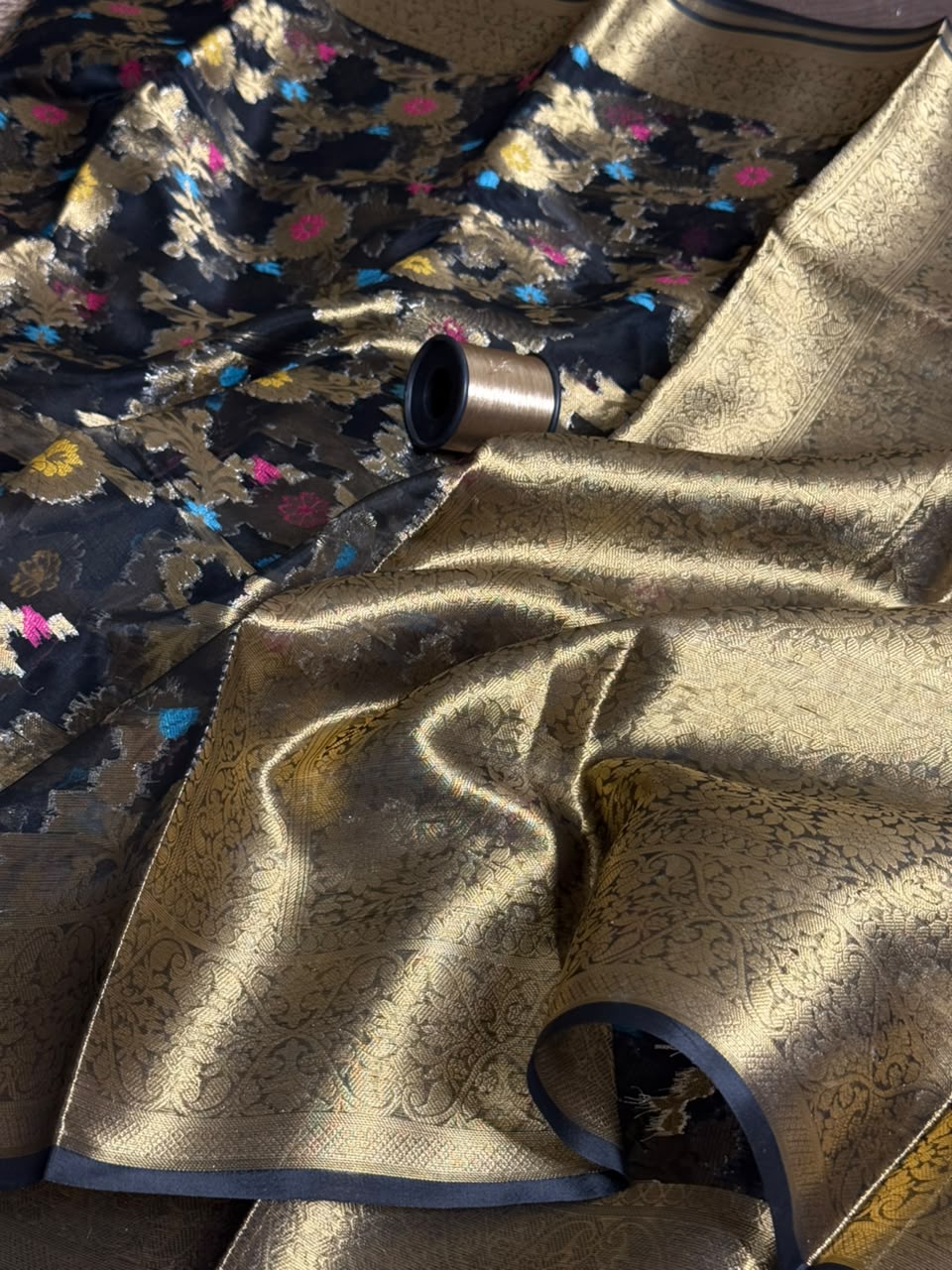 Black Meenakari Floral Organza Banarasi Saree