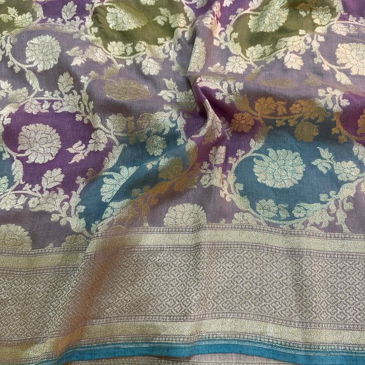 Multi Colour Hand Painted Pure Munga Silk Saree