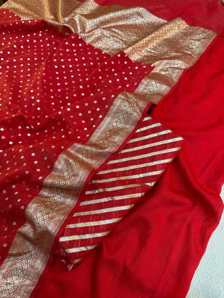 Red Banarasi Faux Georgette Suit