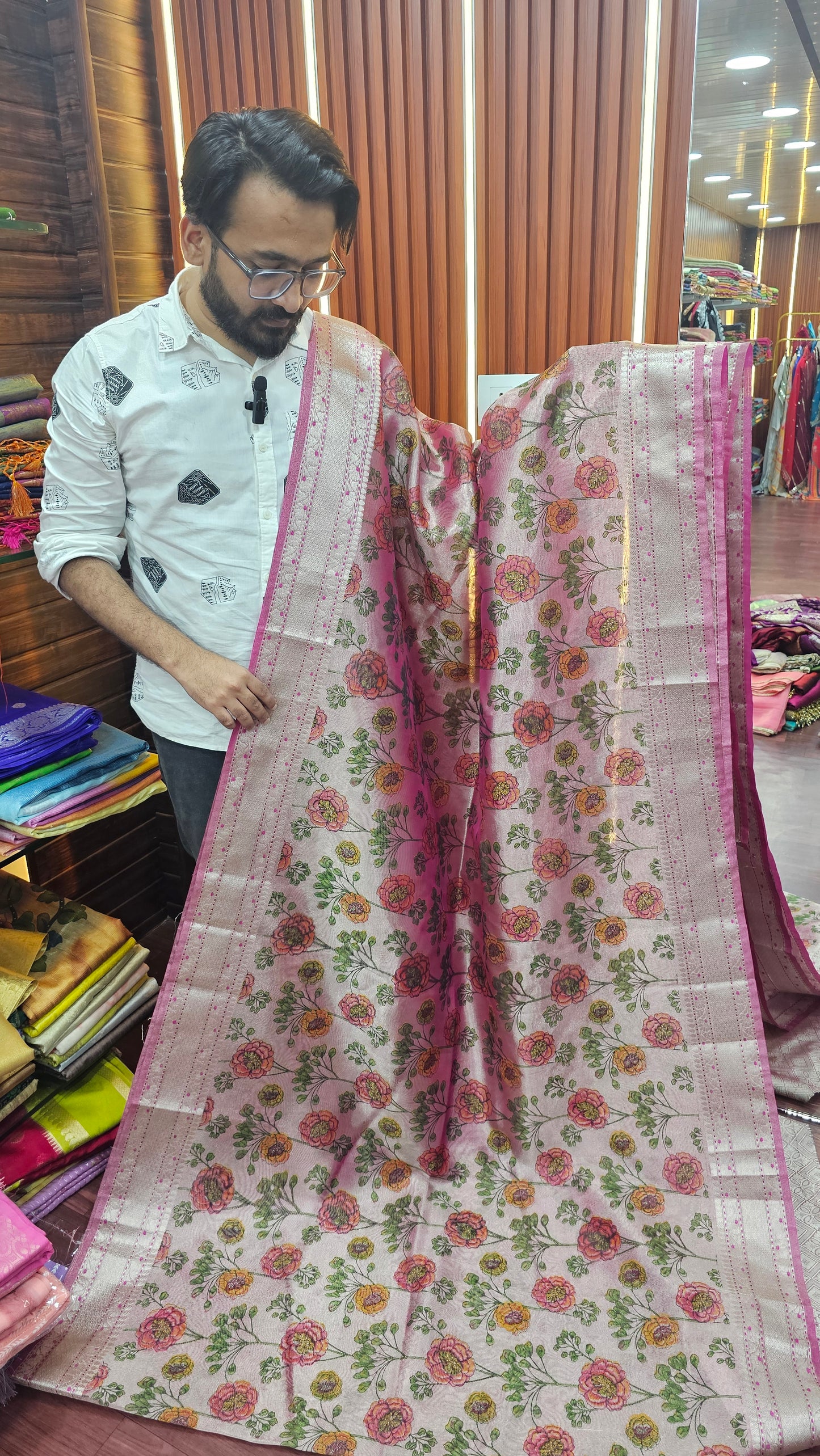 Janhvi Kapoor Inspired Tissue Silk Saree with floral print