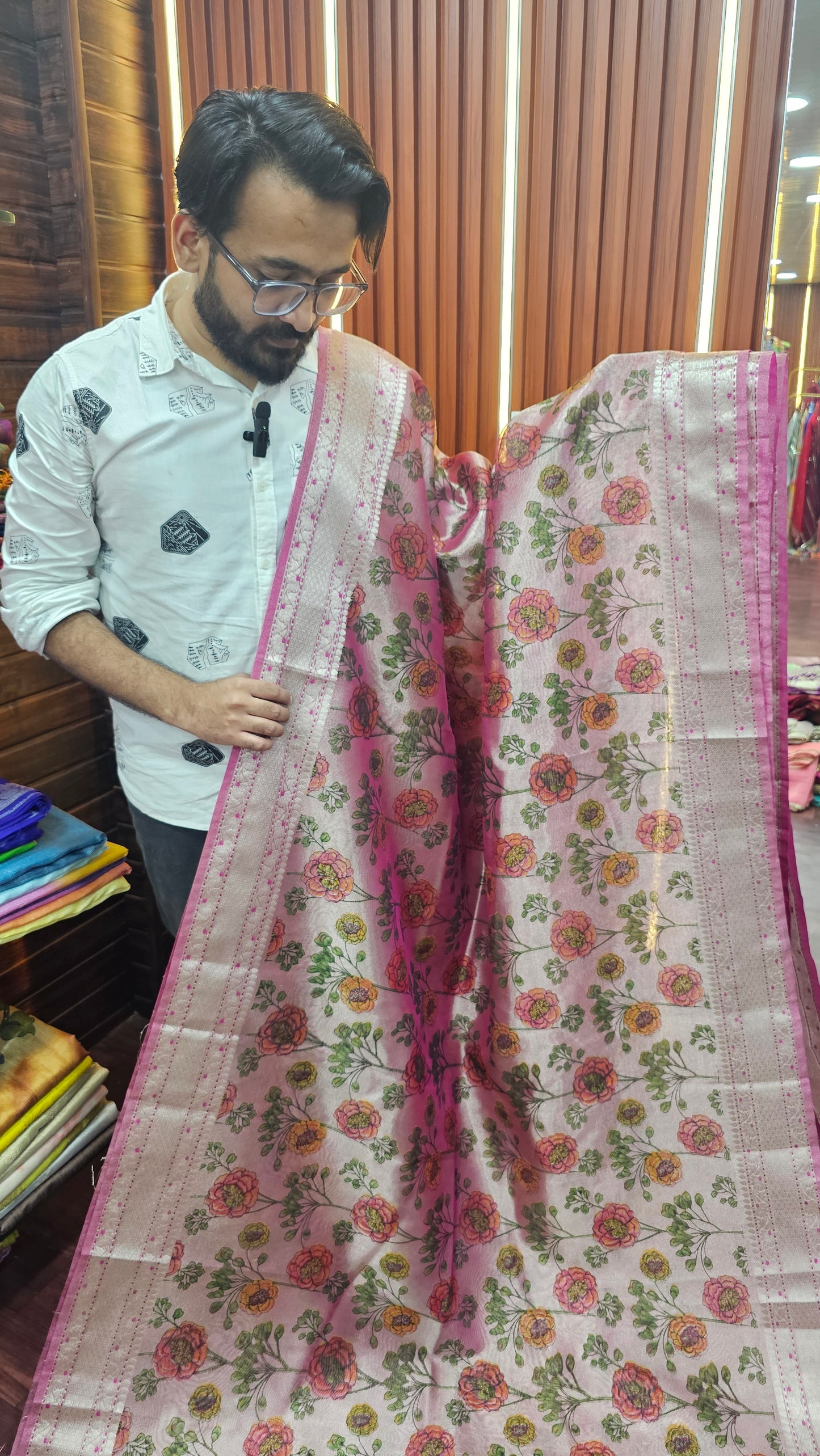 Janhvi Kapoor Inspired Tissue Silk Saree with floral print