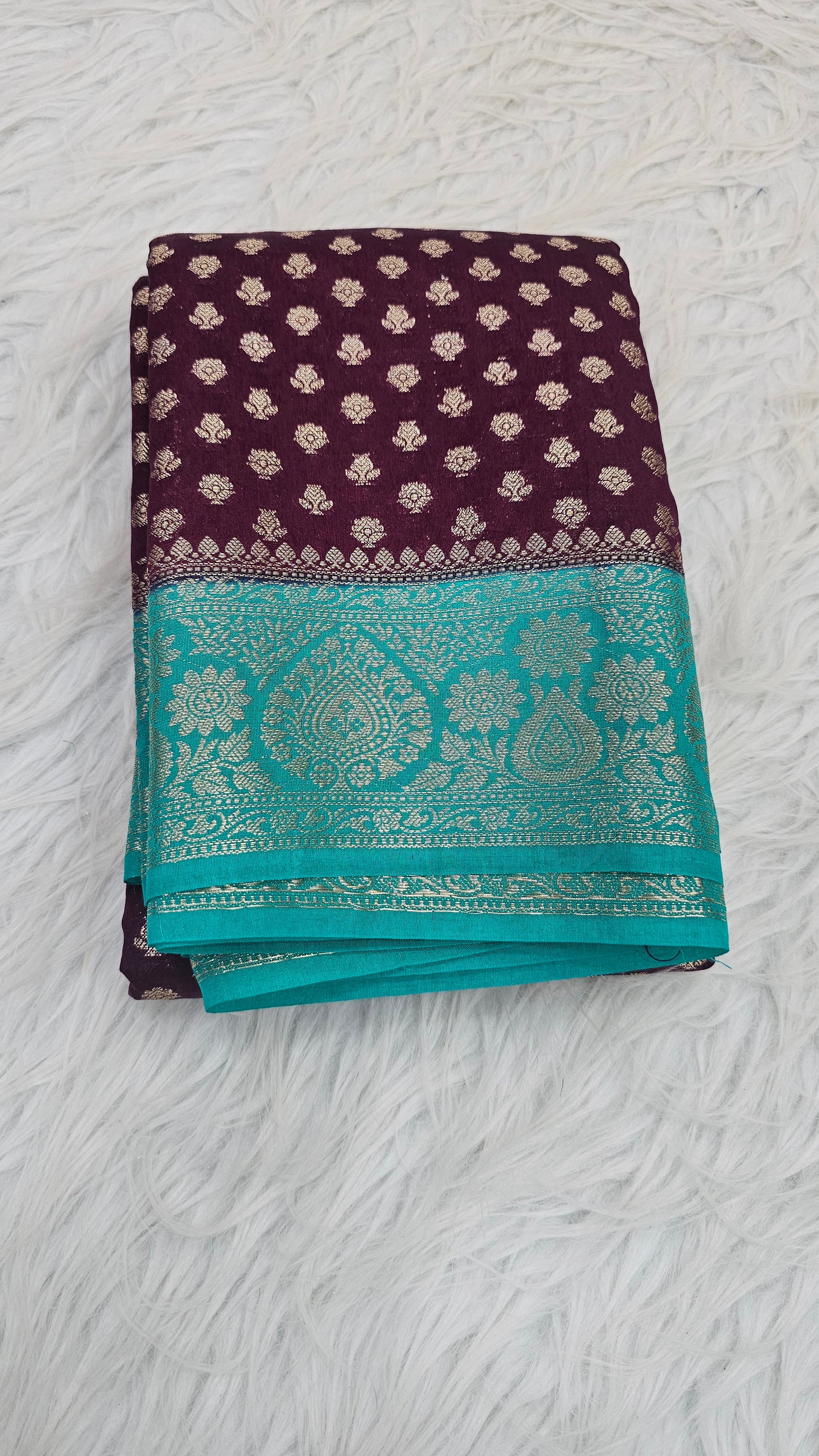 Brown Sea green Colour Soft Silk Khaddi Buti Silk Saree