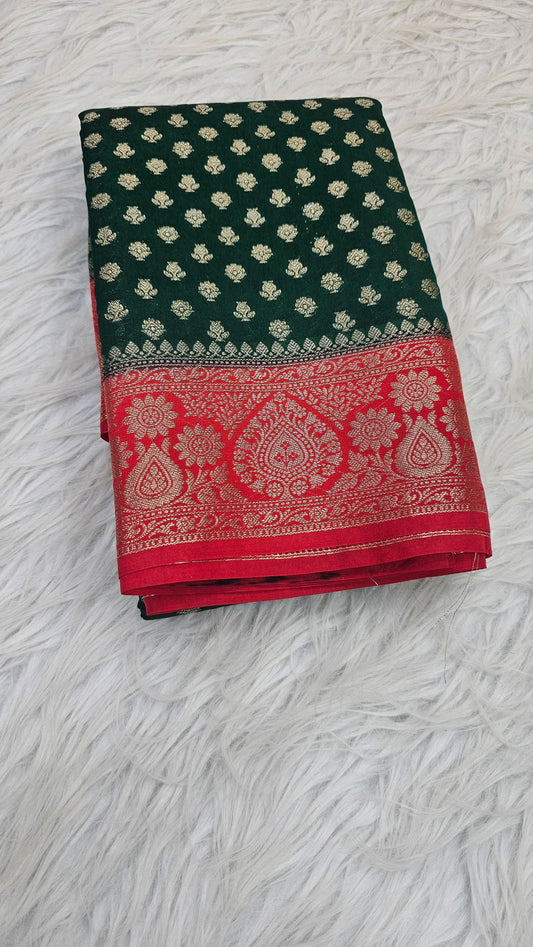 Bottle Green Red Colour Soft Silk Khaddi Buti Silk Saree