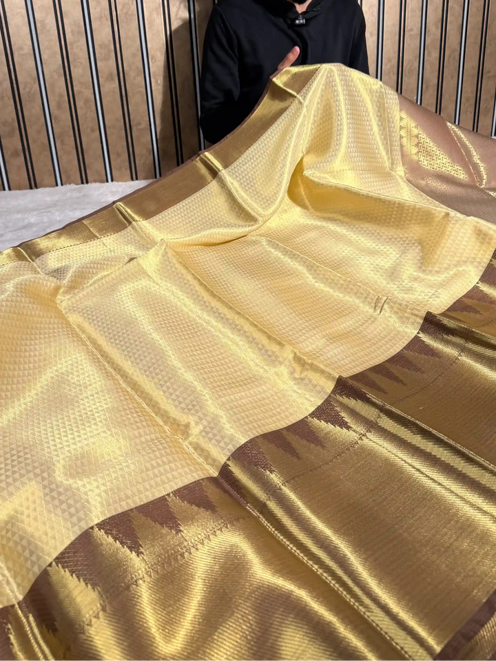 Light Golden Tissue Silk Traditional Banarasi Saree
