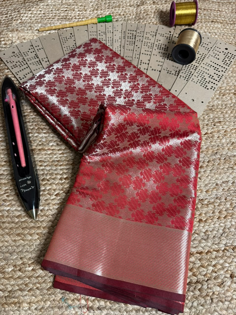 Bright Red Brocade Softsilk Banarasi Saree